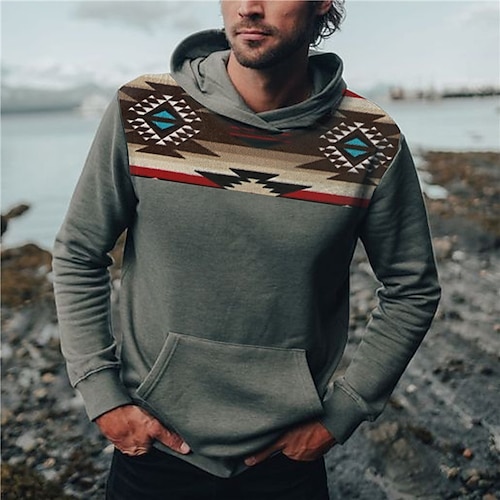 

Men's Unisex Hoodie Pullover Hoodie Sweatshirt Gray Hooded Color Block Graphic Prints Print Daily Sports 3D Print Boho Streetwear Designer Spring & Fall Clothing Apparel Hoodies Sweatshirts Long