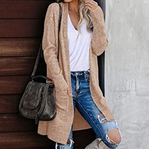 

Women's Cardigan Sweater Jumper Ribbed Knit Tunic Pocket Knitted Pure Color Cowl Stylish Casual Outdoor Daily Winter Fall Green Pink S M L / Cotton / Long Sleeve / Cotton / Holiday / Regular Fit