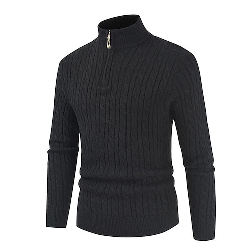 

Men's Sweater Pullover Sweater Jumper Turtleneck Sweater Waffle Knit Cropped Knitted Solid Color Stand Collar Basic Stylish Outdoor Daily Clothing Apparel Winter Fall Black Blue M L XL