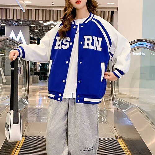 

Kids Girls' Jacket Outerwear Letter Long Sleeve Coat Vacation Active Cool claret Green Blue Winter Fall 4-13 Years