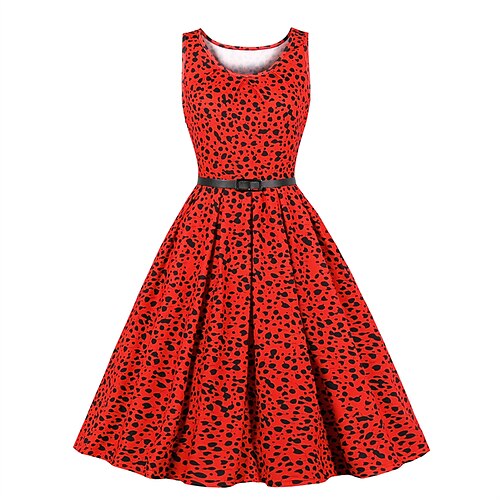 

Women's Party Dress Knee Length Dress Red Sleeveless Leopard Print Fall Summer Crew Neck Party Elegant Vintage Party 2022 S M L XL XXL