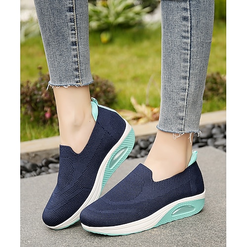 

Women's Trainers Athletic Shoes Sneakers Daily Plus Size Flyknit Shoes Platform Sneakers Summer Wedge Heel Round Toe Casual Walking Shoes Tissage Volant Loafer Solid Colored Black Rosy Pink Blue