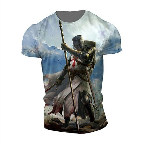 

Men's Unisex T shirt Tee Templar Cross Graphic Prints Human Crew Neck Blue Orange 3D Print Outdoor Street Short Sleeve Print Clothing Apparel Vintage Sports Designer Casual