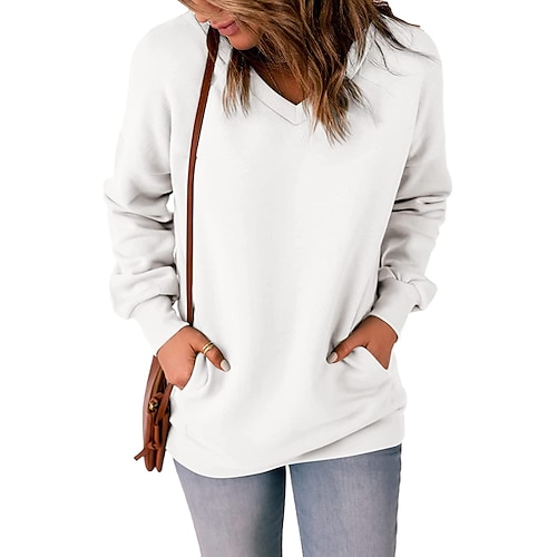 

Actloe Women's Casual V Neck Sweatshirt Long Sleeve Solid Shirts with Front Pockets
