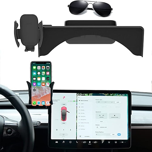 

AUTO for Tesla Model Y Model 3 Phone Holder Phone Holder Silent Screen Phone Holder Kit Compatible with 5.5-7 Smartphone Accessories and Silicone Sunglasses Storage Case