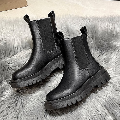 

Mulheres Botas Botas Chelsea Tamanhos Grandes Diário Botas Botas Tornozelo Inverno Salto de bloco Ponta Redonda Casual Pele PU Mocassim Cor Sólida Preto