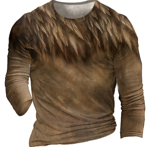 

Men's T shirt Tee Tee Graphic Round Neck Brown Long Sleeve 3D Print Casual Daily Print Tops Fashion Designer Comfortable Big and Tall
