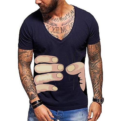 

Men's Unisex T shirt Tee 3D Print Graphic Prints Hand V Neck Street Daily Print Short Sleeve Tops Designer Casual Big and Tall Sports Black / Summer