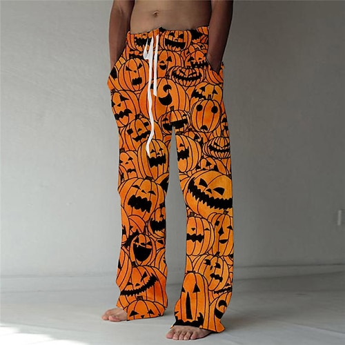 

Men's Trousers Beach Pants Pocket Drawstring Elastic Waist Pumpkin Graphic Prints Comfort Breathable Halloween Casual Daily Streetwear Designer Orange / Elasticity