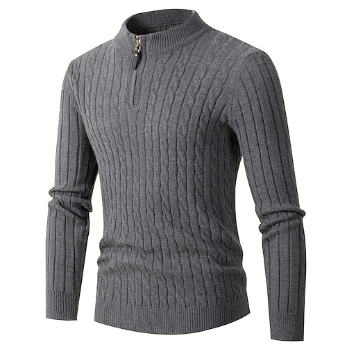 

Men's Sweater Pullover Sweater Jumper Ribbed Knit Zipper Knitted Solid Color Stand Collar Basic Stylish Daily Holiday Clothing Apparel Winter Fall Black Khaki M L XL