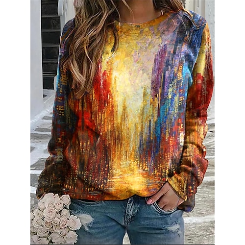 

Women's Sweatshirt Pullover Casual Print Rainbow Graphic Prints Loose Fit Casual Round Neck Long Sleeve Cotton S M L XL XXL 3XL / 3D Print