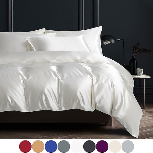 

Satin Silk Duvet Cover Set Quilt Bedding Sets Comforter Cover White Color, Queen/King Size/Twin/Single/(Include 1 Duvet Cover, 1 Or 2 Pillowcases Shams)