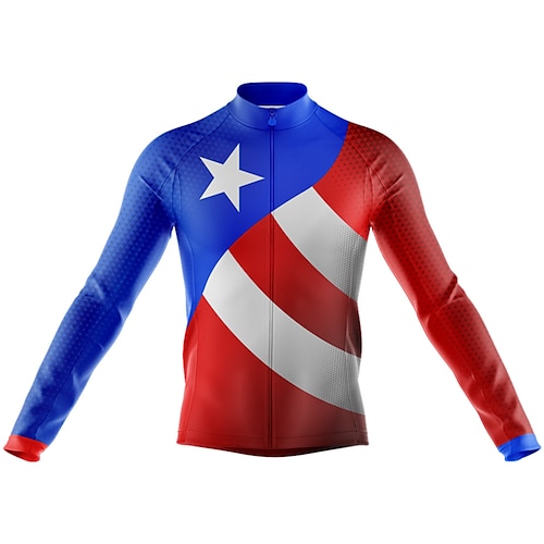 

21Grams Men's Cycling Jersey Long Sleeve Bike Top with 3 Rear Pockets Mountain Bike MTB Road Bike Cycling Breathable Quick Dry Moisture Wicking Reflective Strips Red Stars Polyester Spandex Sports