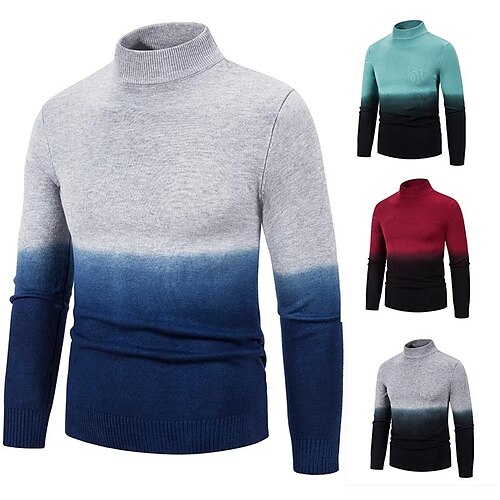

Men's Pullover Sweater Jumper Crochet Knit Cropped Knitted Color Gradient Crew Neck Stylish Casual Daily Outdoor Fall Winter Green Black M L XL / Long Sleeve / Turtleneck / Long Sleeve / Color Block