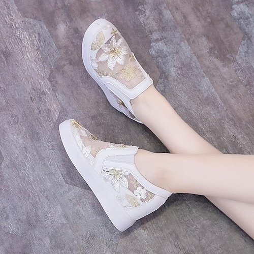 

spring and summer new inner heightening small white shoes a pedal hollow embroidered breathable women's shoes mesh shoes casual lazy shoes