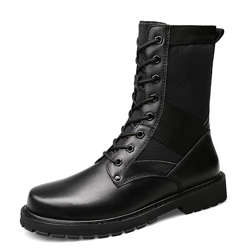 

Men's Boots Combat Boots Sporty Casual Outdoor Daily Nappa Leather Mid-Calf Boots Black Fall Spring