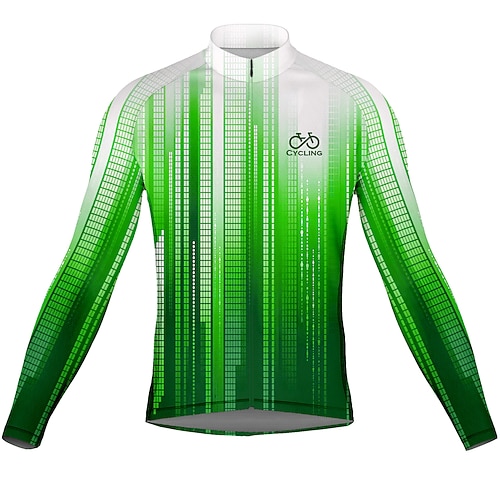 

21Grams Men's Cycling Jersey Long Sleeve Bike Top with 3 Rear Pockets Mountain Bike MTB Road Bike Cycling Breathable Quick Dry Moisture Wicking Reflective Strips Green Polyester Spandex Sports