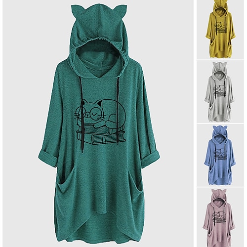 

Inspired by Animal Cat Ear Cat Hoodie Sweatshirt Oversized Hoodie Animal Graphic Hoodie For Women's Girls' Adults' Hot Stamping Spandex Homecoming Vacation