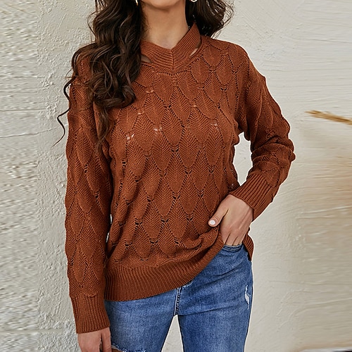 

pullover da donna maglione maglia a coste maglia buco collo alto colore puro elegante casual quotidiano uscire autunno inverno nero grigio s m l / manica lunga