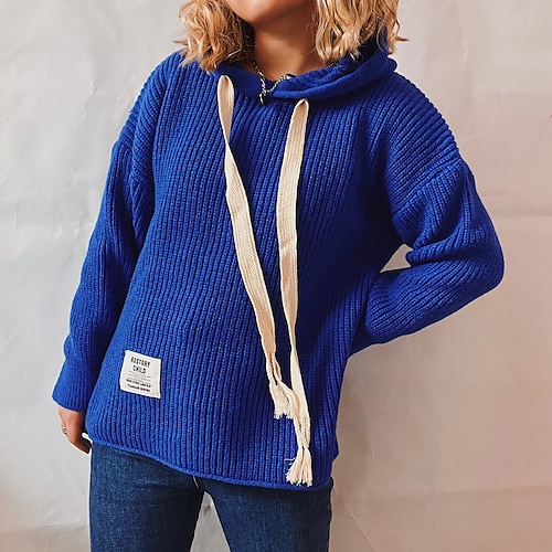 

Women's Pullover Sweater Jumper Chunky Knit Tunic Knitted Hooded Solid Color Hooded Casual Sport School Drop Shoulder Fall Winter Green Black S M L / Long Sleeve / Holiday / Loose
