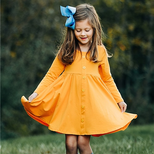 

Kids Little Girls' Dress Solid Colored Shift Dress Daily Holiday Vacation Blue Pink Yellow Above Knee Long Sleeve Casual Cute Sweet Dresses Fall Winter Regular Fit 3-10 Years