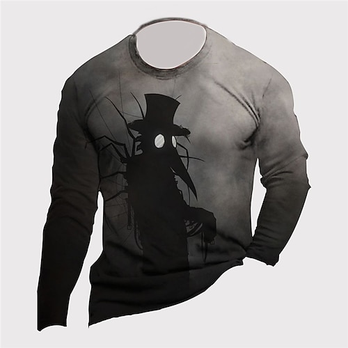 

Men's Unisex T shirt Tee Cartoon Graphic Prints Crew Neck Dark Gray Long Sleeve 3D Print Outdoor Street Print Tops Basic Sports Designer Casual