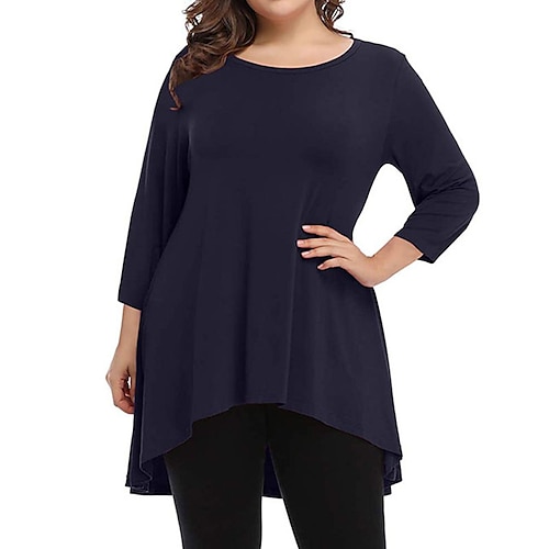 

Women's Plus Size Tops T shirt Tee Plain Asymmetric 3/4 Length Sleeve Crewneck Streetwear Daily Vacation Polyester Fall Spring Black Gray
