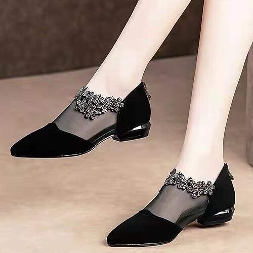 

Women's Boots Sandals Boots Summer Boots Sparkling Glitter Flower Low Heel Pointed Toe Elegant Party Daily Mesh Zipper Fall Spring Solid Colored Black