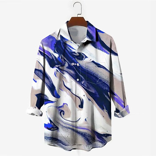 

Men's Shirt 3D Print Gradient Turndown Street Casual Button-Down Print Long Sleeve Tops Casual Fashion Breathable Blue