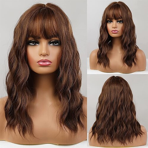 

Winona Ryder Wig Short Brown Wavy Bob Wig With BangsShoulder Length Wigs for Women Short Curly Women's Wigs Natural Looking Heat Resistant Synthetic Wigs for Party Cosplay Halloween