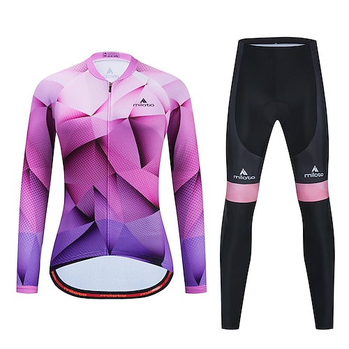 

Miloto Women's Cycling Jersey with Tights Long Sleeve Winter PinkWhite Geometic Bike Clothing Suit Reflective Strips Spandex Sports Geometic Clothing Apparel / Stretchy