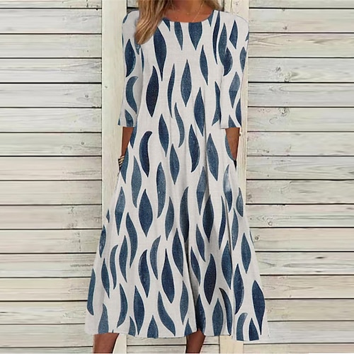 

Mujer Vestido informal Vestido de cambio Vestido Midi Azul Piscina Manga 3/4 Floral Frunce Otoño Primavera 2022 S M L XL XXL 3XL