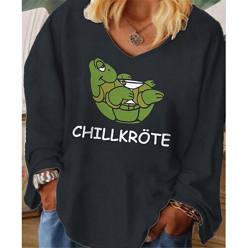 

Women's Plus Size Tops T shirt Tee Cartoon Letter Print Long Sleeve V Neck Streetwear Daily Vacation Cotton Spandex Jersey Fall Spring Gray
