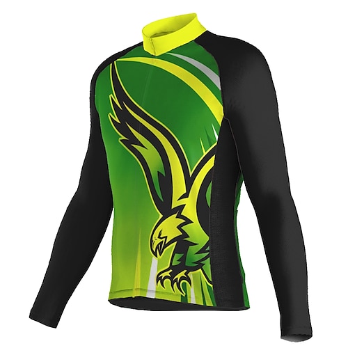 

21Grams Men's Cycling Jersey Long Sleeve Bike Top with 3 Rear Pockets Mountain Bike MTB Road Bike Cycling Breathable Quick Dry Moisture Wicking Reflective Strips Green Blue Eagle Polyester Spandex