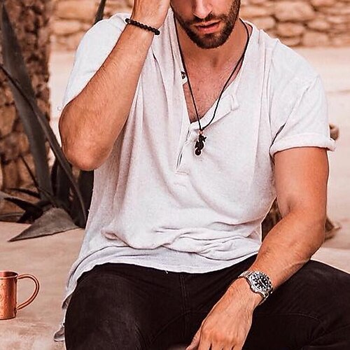 

Men's T shirt Tee Solid Color Crew Neck White Street Holiday Short Sleeve Clothing Apparel Fashion Casual Comfortable / Beach