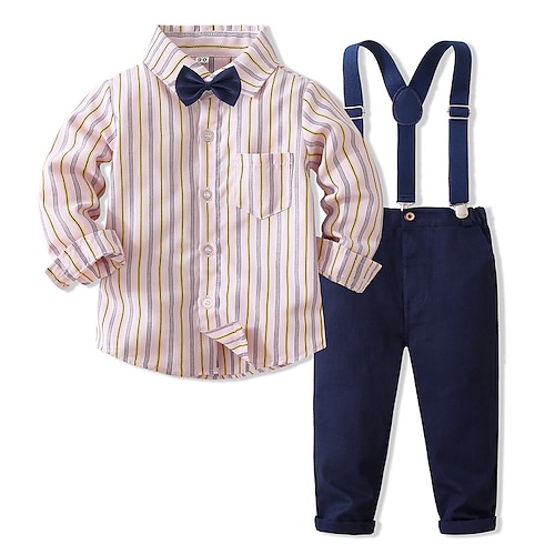 

Toddler Boys Shirt Pants Clothing Set 2 Pieces Long Sleeve Pink Stripe Formal Gentle 1-5 Years