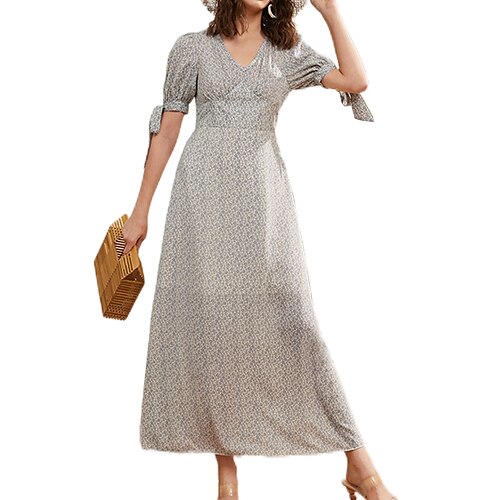

Women's Swing Dress Floral Dress Maxi long Dress Gray Short Sleeve Floral Print Spring Summer V Neck Mature 2022 S M L XL