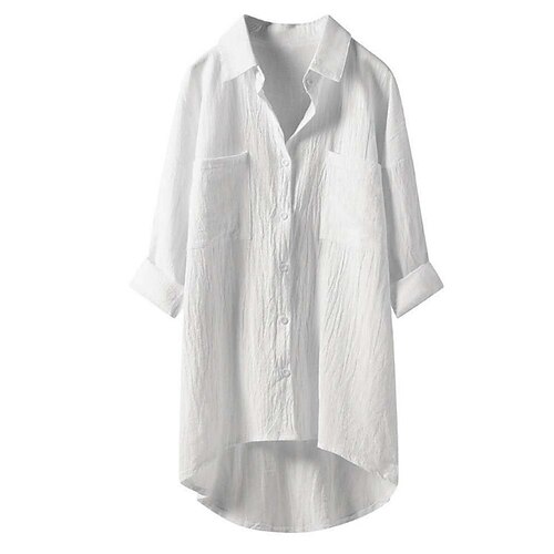 

Women's Plus Size Tops Blouse Shirt Plain Button Pocket Long Sleeve Shirt Collar Basic Casual Daily Vacation Cotton Fall Winter Green White