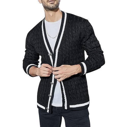 

Herren Pullover Strickjacke Gedrehtes Stricken Strick V Ausschnitt Ausgehen Wochenende Bekleidung Winter Herbst Schwarz Königsblau M L XL