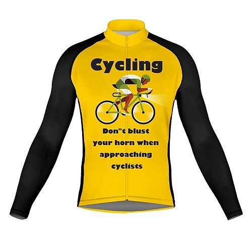 

21Grams Men's Cycling Jersey Long Sleeve Bike Top with 3 Rear Pockets Mountain Bike MTB Road Bike Cycling Breathable Quick Dry Moisture Wicking Reflective Strips Yellow Graphic Honk Your Horn