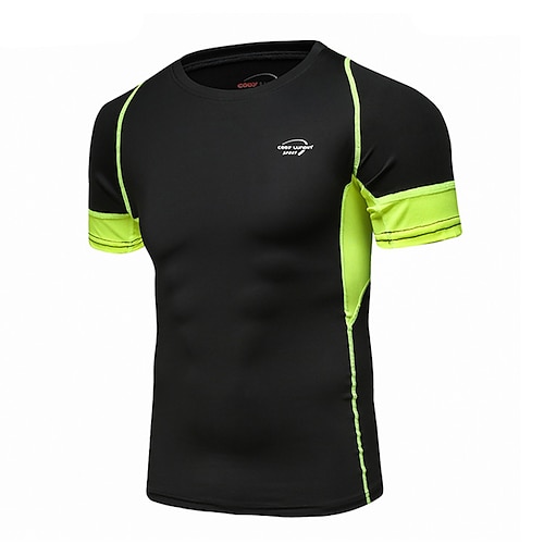

Men's Compression Shirt Running Shirt Patchwork Short Sleeve Tee Tshirt Athletic Breathable Quick Dry Moisture Wicking Fitness Gym Workout Running Sportswear Activewear Color Block Black Orange Grey