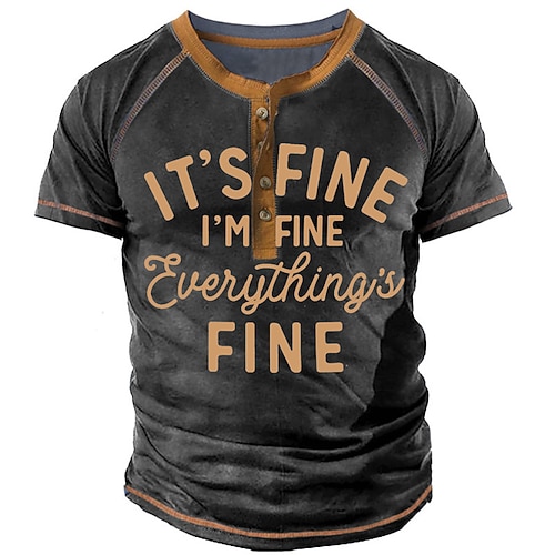

Men's T shirt Tee Henley Shirt Tee Graphic Letter Henley Black Short Sleeve 3D Print Plus Size Outdoor Daily Button-Down Print Tops Basic Designer Casual Classic / Summer / Summer / Sports
