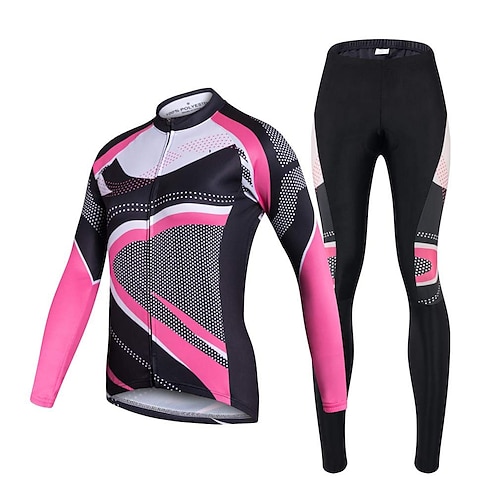 

21Grams Women's Cycling Jersey with Tights Long Sleeve Mountain Bike MTB Road Bike Cycling Pink Graphic Polka Dot Bike Clothing Suit 3D Pad Breathable Quick Dry Moisture Wicking Back Pocket Polyester