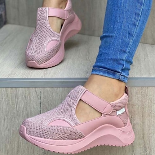 

Women's Trainers Athletic Shoes Sneakers Outdoor Work Athletic Plus Size Summer Wedge Heel Round Toe Sporty Casual Walking Shoes Mesh Magic Tape Solid Colored Black Rosy Pink Red