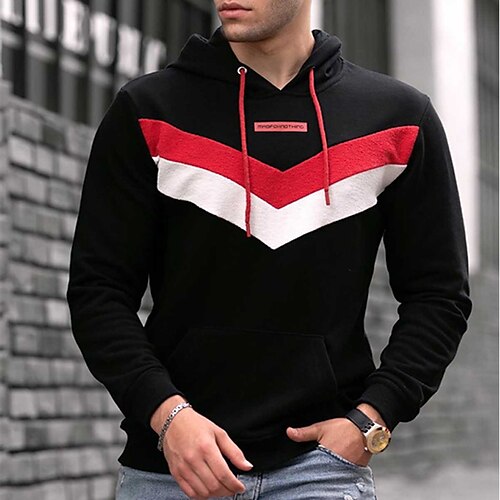 

Men's Hoodie Pullover Wine Beige Gray White Black Hooded Color Block Print Front Pocket Going out Streetwear Streetwear Cool Designer Winter Spring & Fall Clothing Apparel Hoodies Sweatshirts Long
