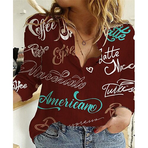 

Women's Plus Size Tops Blouse Shirt Floral Letter Print Long Sleeve Shirt Collar Casual Daily Going out Polyester Fall Winter Purple Wine