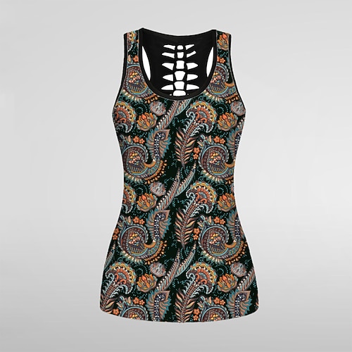 

21Grams Women's Yoga Top Floral Black Green Yoga Gym Workout Running Tank Top Sleeveless Sport Activewear Breathable Quick Dry Comfortable Stretchy / Leopard / Tie Dye