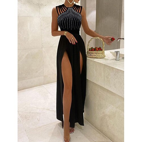 

Women's Sequin Dress Sheath Dress Long Dress Maxi Dress Black Sleeveless Line Sequins Spring Summer Spaghetti Strap Modern Party Wedding Guest 2022 S M L XL XXL 3XL