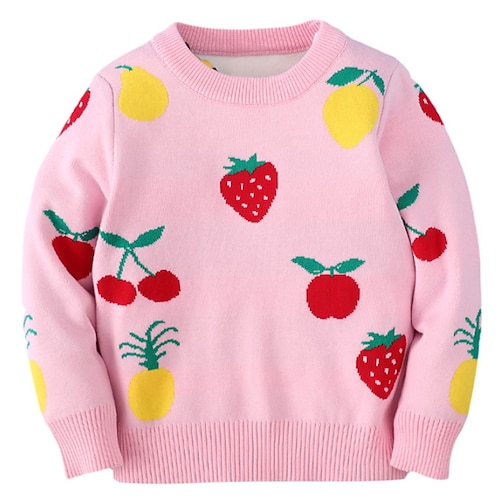 

Kids Girls' Sweater Fruit School Long Sleeve Active 2-8 Years Winter Pink Vivid Pink Red