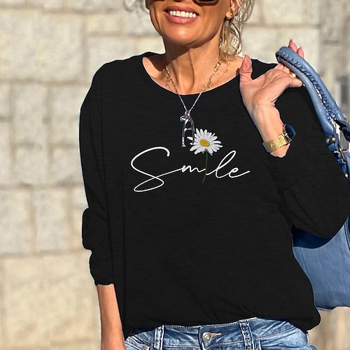 

Women's Sweatshirt Pullover Active Streetwear Print Black Blue Gray Text Daisy Sports Round Neck Long Sleeve S M L XL XXL